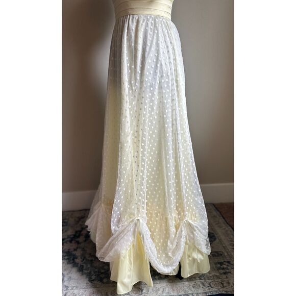 VINTAGE Women's Ruffle Butter Yellow Polka Dot High Neck Maxi Prom Dress Size S - Picture 8 of 8